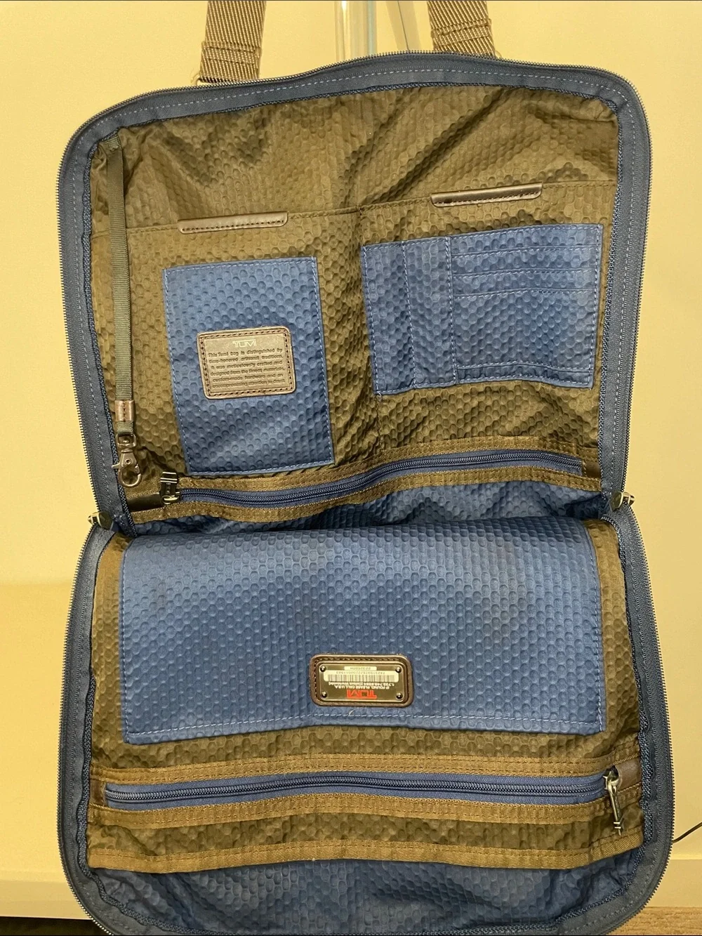 TUMI Alpha Bravo Beaufort Tote Navy Blue Canvas Leather Trim Travel Work Bag